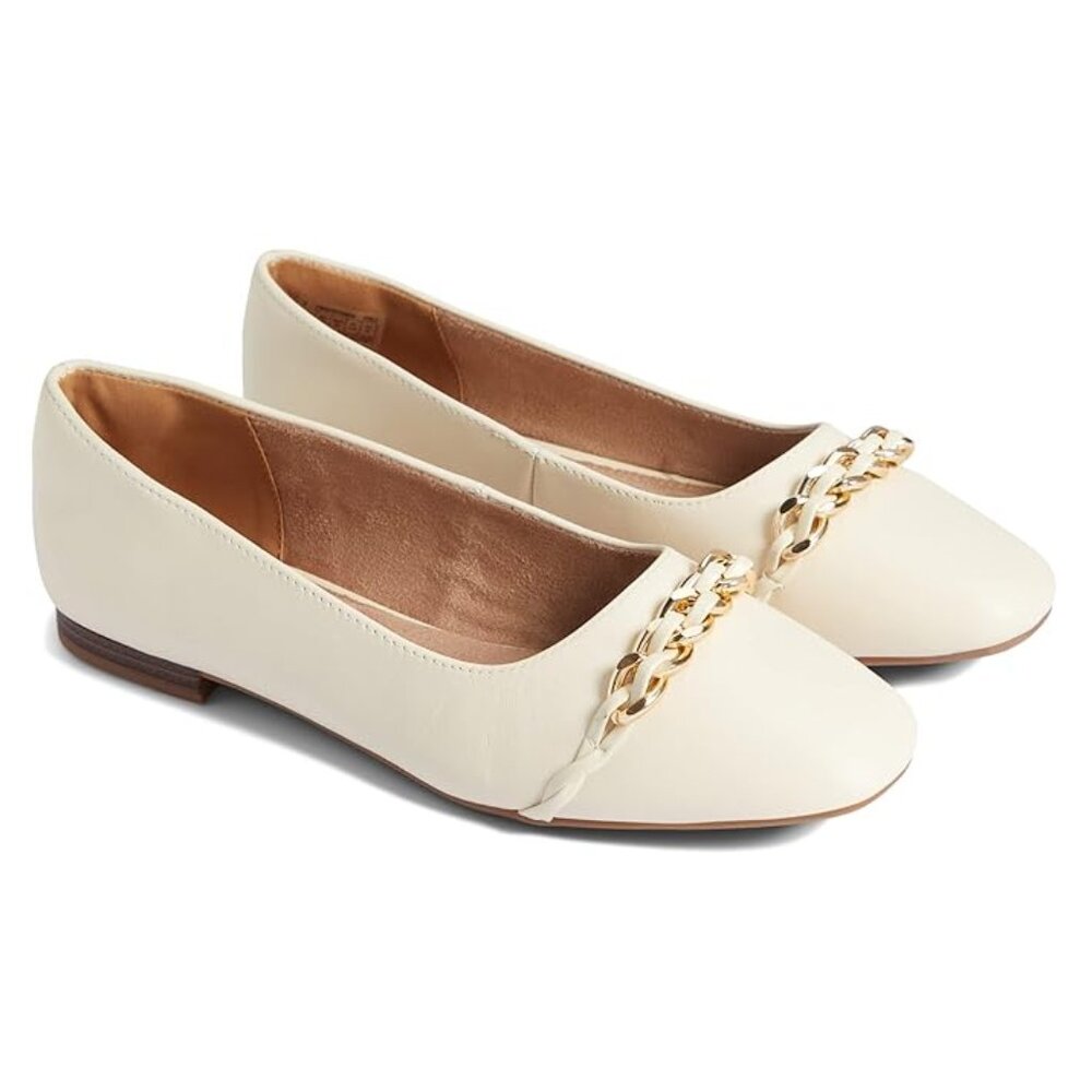 Rockport Womens Size‎ 6.5 Chain Cream Ivory Leathers Slip On Ballet Flats Shoes